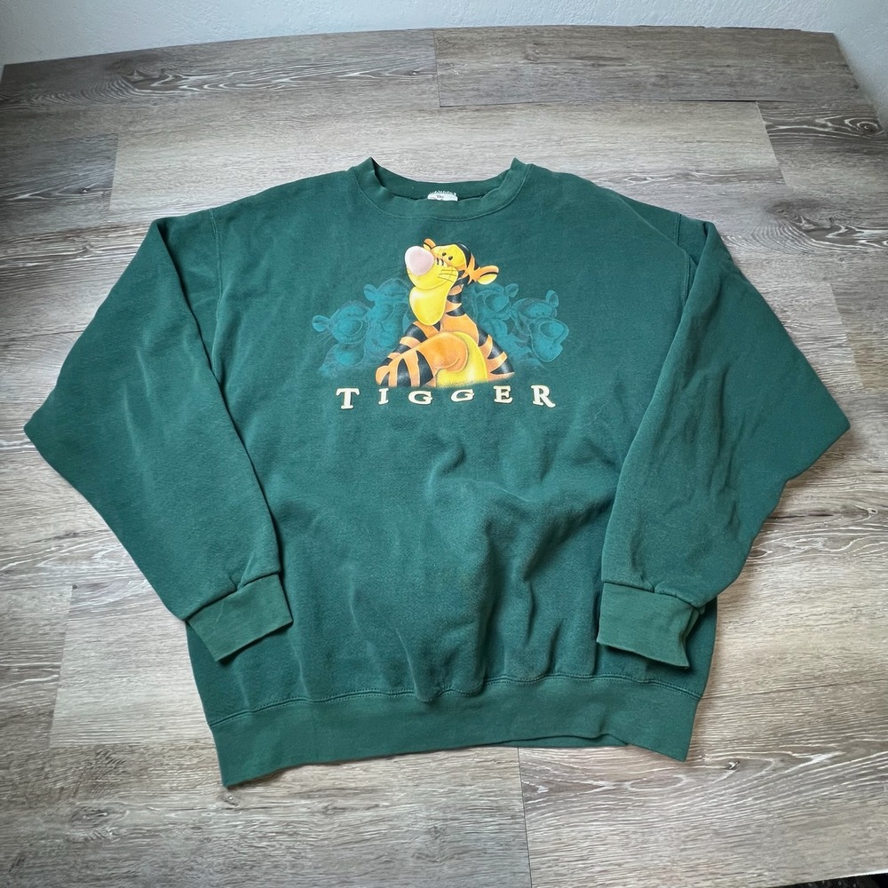 Disney Store Tigger Sweatshirt Unisex XL Green Vintage Graphic Crew Neck Pooh